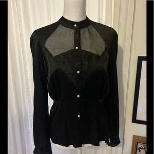 Vivienne Hu black silk blouse with pearl buttons